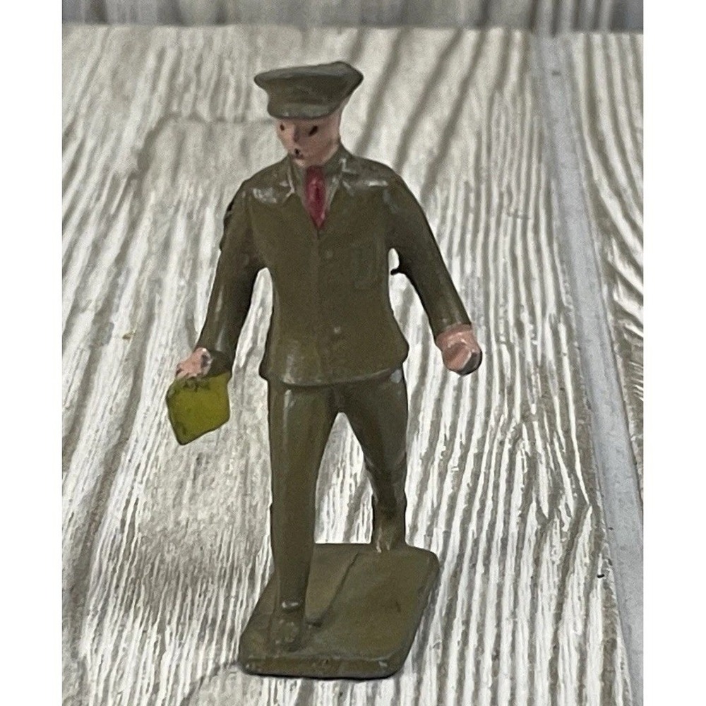 Vintage Lincoln Logs Metal Toy Soldier Military Officer Figure USA Olive Drab